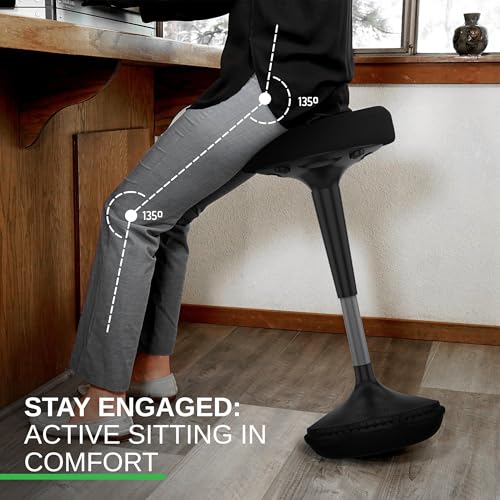 Image of Uncaged Ergonomics Wobble Stool - Height Adjustable (23-33 inch) Ergonomic Standing Desk Chair, Flexible Seating for Office, Classroom, and Active Sitting - Black