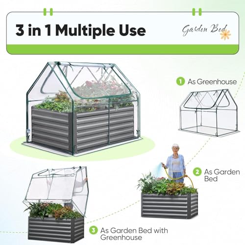 Image of Quictent Raised Garden Bed Galvanized Raised Beds for Gardening Vegetables with Cover 4x3x2 ft Tall Metal Planter Box Outdoor Use (Clear)