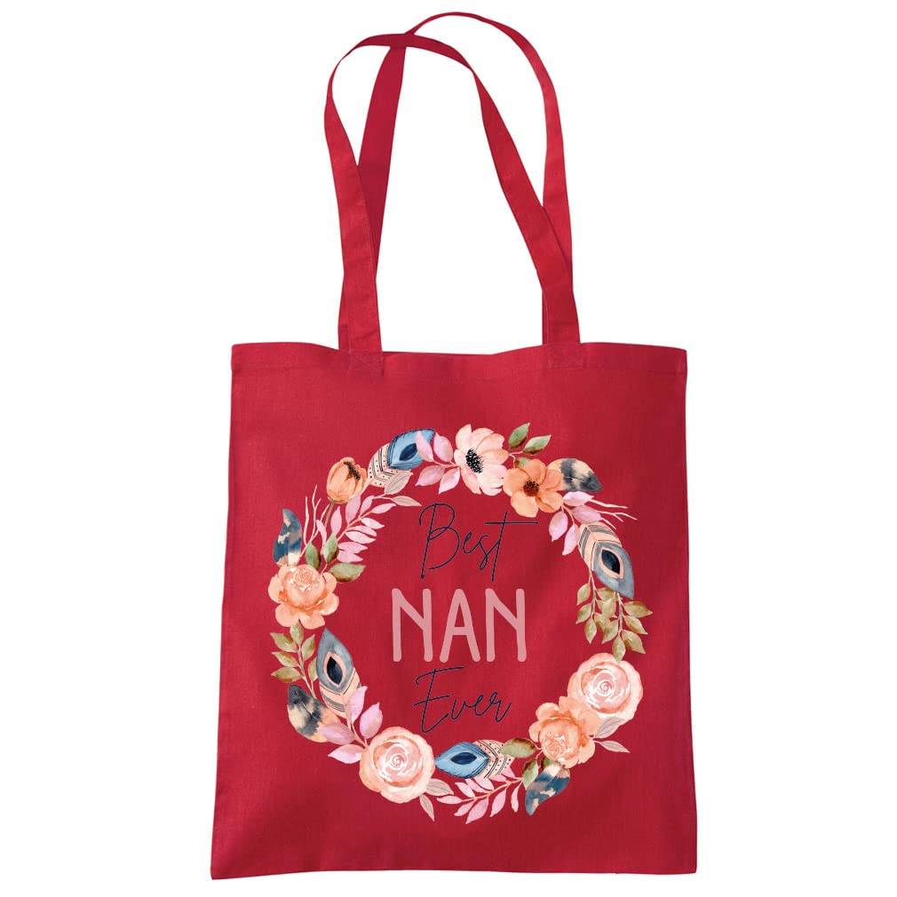HotScamp Best Nan Ever Flower Wreath - Tote Shopping Bag - Mother's Day Grandmother Grandma Nan One size red