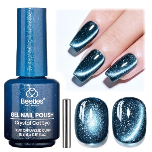 Image of Beetles Cobalt Blue Cat Eye Gel Nail Polish, 15ML Magnetic Glitter