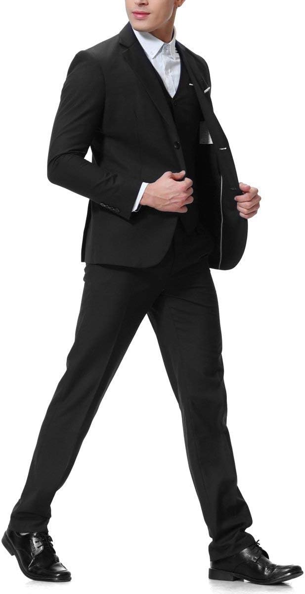 Cloudstyle Men's 3-Piece 2 Buttons Slim Fit Solid Color Jacket Smart Wedding Formal Suit - Image 3