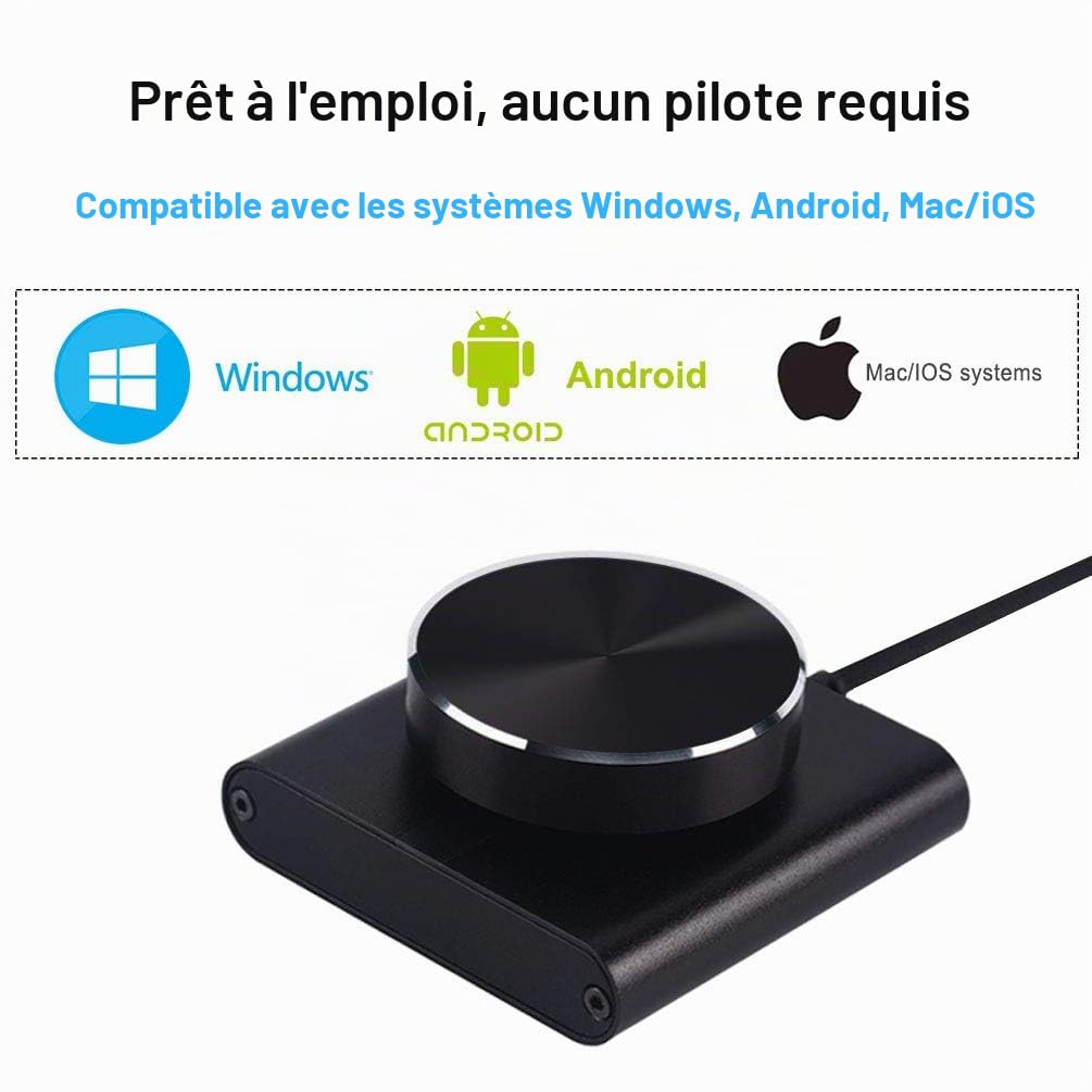 Cooidea Bouton de contrôle du Volume USB avec Une Touche de Fonction Mute/Pause pour Ordinateur, réglage Audio, contrôle du Volume Audio, Compatible avec WinXP/7/8 10/Vista/Mac/Linux