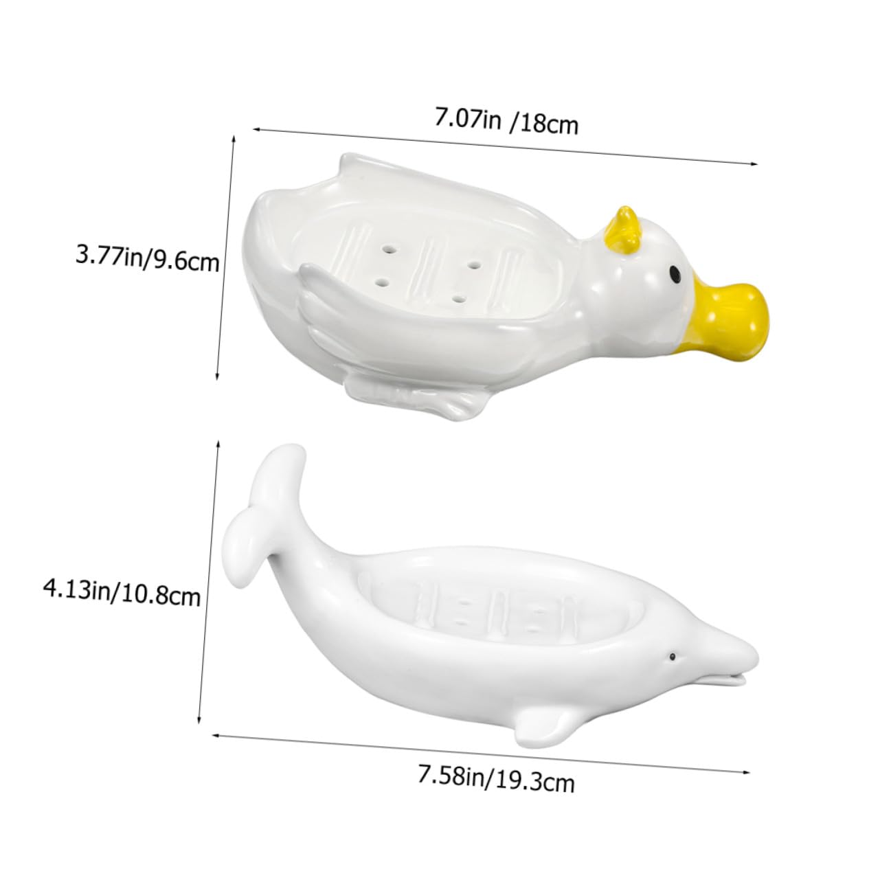 KOMBIUDA 2 Stück Keramik Seifenschale mit Niedlichem Enten Delfin Design Abtropfendes Langlebiges Badezimmer und Küchen Seifenhalter für Bad Küche Hotel und Geschenk
