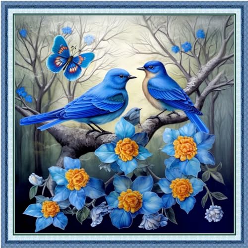 Image of Dimxvean Stamped Cross Stitch Kits,Cross Stitch Kits for Adults Beginners,Embroidery Kits Full Range of Cross Stitch Stamped Kits Needlepoint Kits Cross Stitch Patterns-Bird Flower 18x18 inch