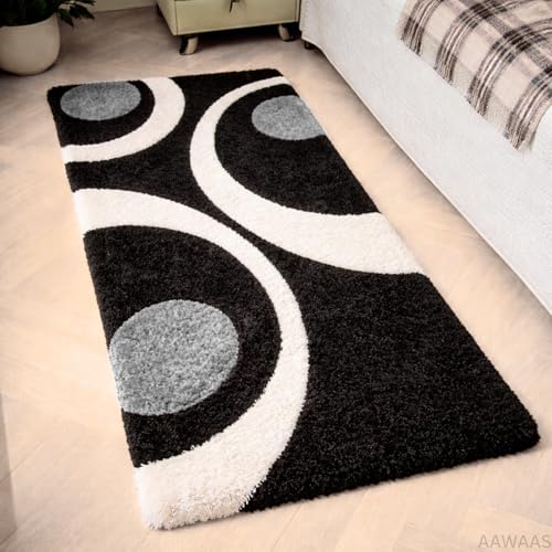 Image of 3D Shaggy Polyester Carpet Rug Runner Area Mats for Bedroom /Living Area /Home with Anti Slip Backing Soft /Fluffy Hight Pile - (Moon Silver, 1.5x4 feet)