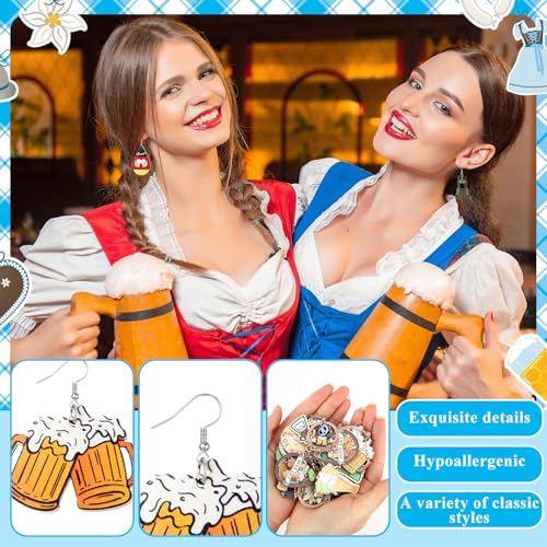 Nosiny 36 Pairs Oktoberfest Earrings, German Beer Festival Salted Pretzel Beer Mug Earrings Funny Cute Drop Dangle Oktoberfest Creative Costumes Outfits Accessories Festival Jewelry Gifts for Women3