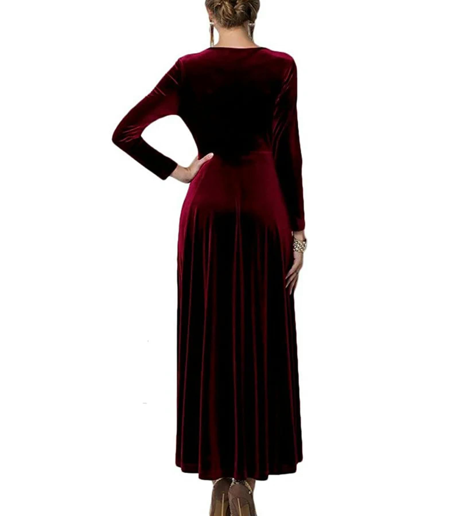 Vestido largo de otoño, cóctel, fiesta, noche, elegante, cuello en V, terciopelo, vestido formal, vestido maxi para mujer, vestidos