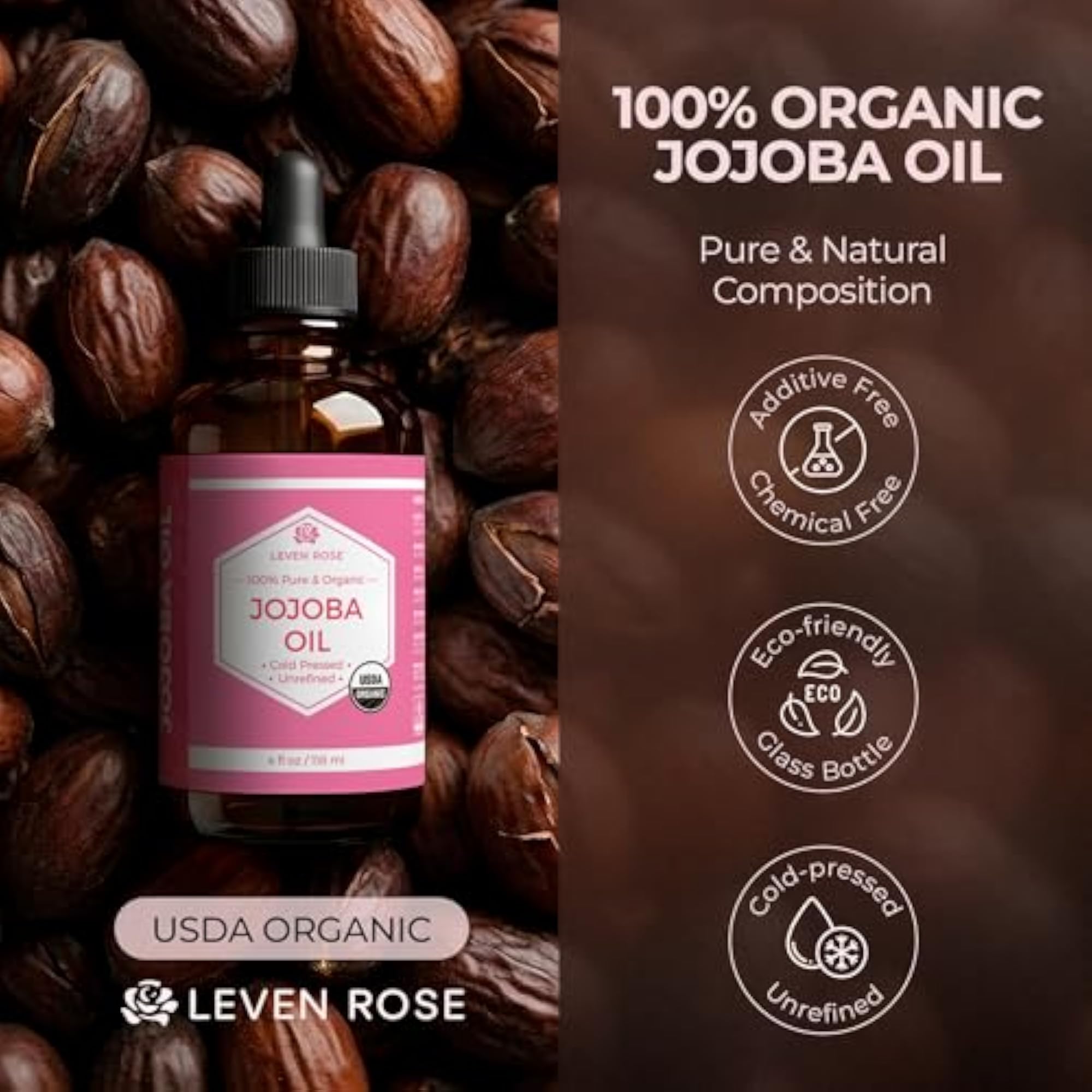 Organic Jojoba Oil, 100% Pure Cold Pressed