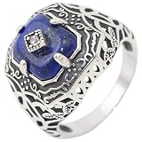 PRINCESS CUTENESS STORE Caroline Forbes 925 Sterling Silver Vampire Daywalking Anti-Sunlight Natural Lapis Lazuli Stone Ring (8)