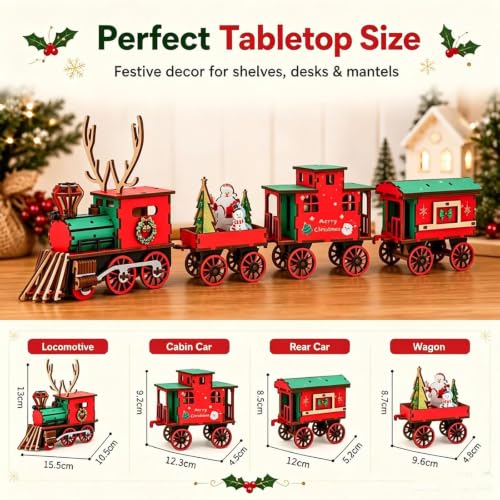 Tren de madera navideño 3D: rompecabezas de ensamblaje para decoración de mesa 5