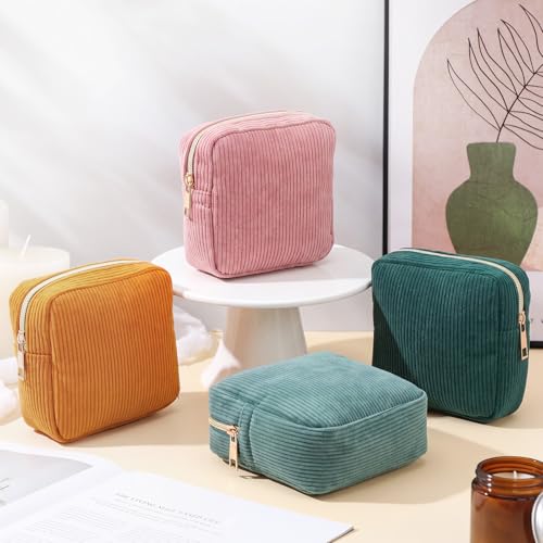 Image of Dansydaisy 4 Pcs Sanitary Napkin Storage Bag Retro Corduroy Period Bag for Gift School Teen Makeup Mini Preppy Cosmetic Wallet Set for Women Teacher Portable First Period Cute Pad Pouch with Zipper
