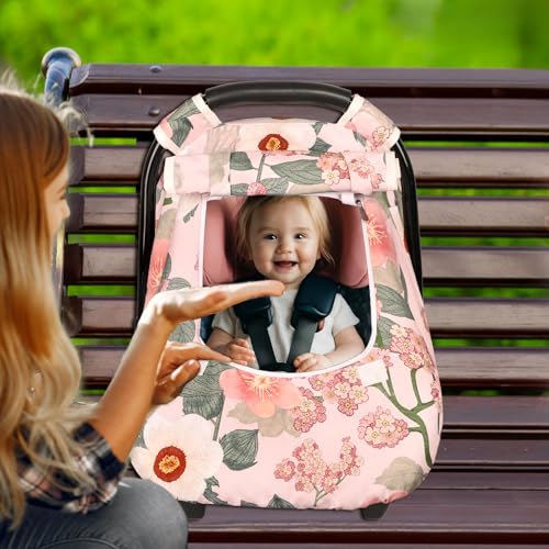 Image of TANOFAR Car Seat Cover Baby, Winter Carseat Cover for Newborn, Infant Car Seat Cover with Windproof and Kick-Proof, Super Warm Plush Fleece Baby Carrier Cover for Infant Boys Girls (Floral)