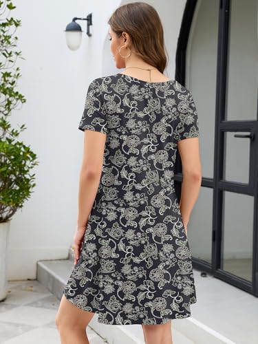 Image of KORSIS Women's Dresses Summer Casual T-Shirt Short Sleeve Criss Cross V Neck Swing Beach Vacation Sundress Dress with Pockets