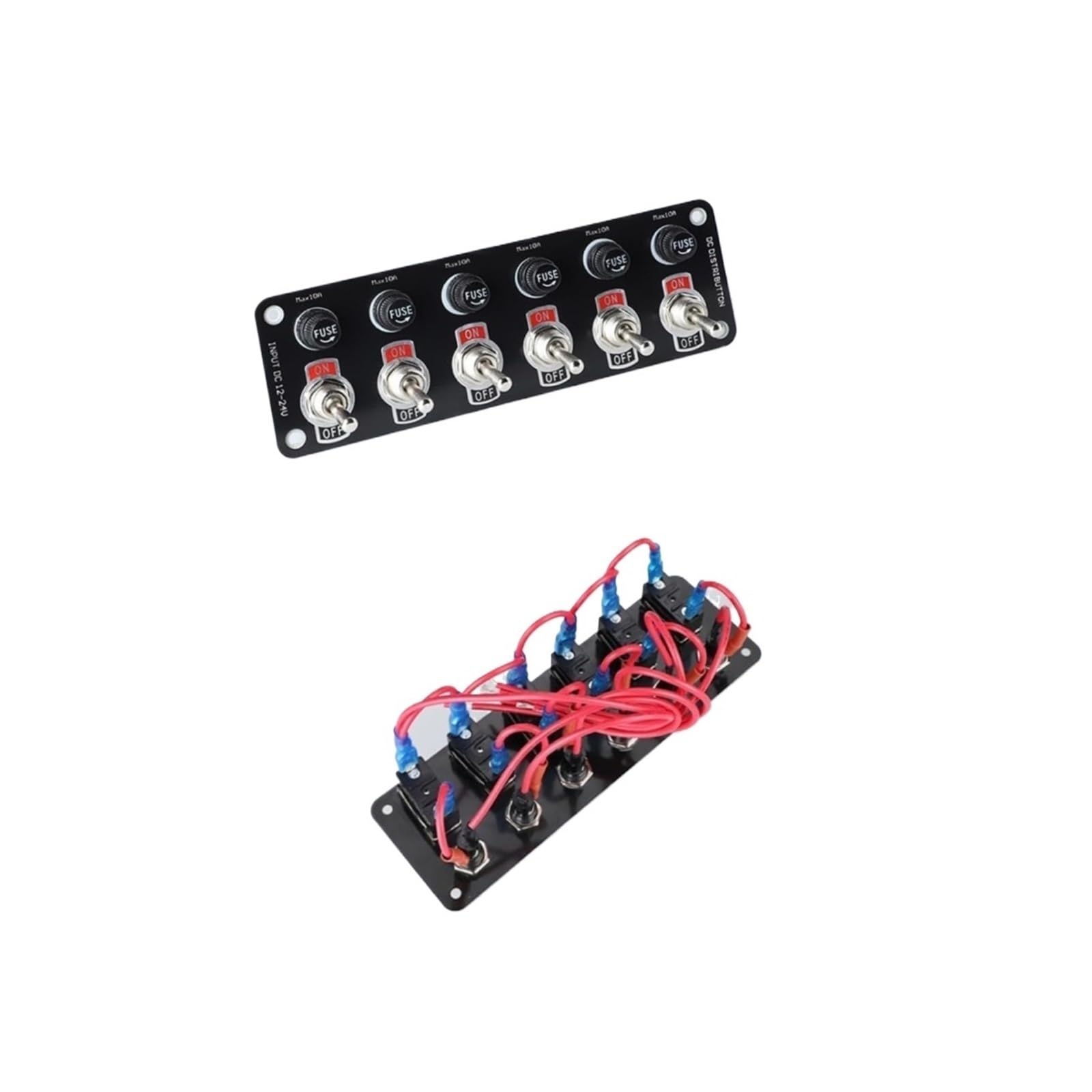 Pannello interruttori marini Interruttore a bilanciere ON/OFF impermeabile a 6 gang con fusibili 10A for 12-24V Barca Yacht Camion Rimorchio SUV RV