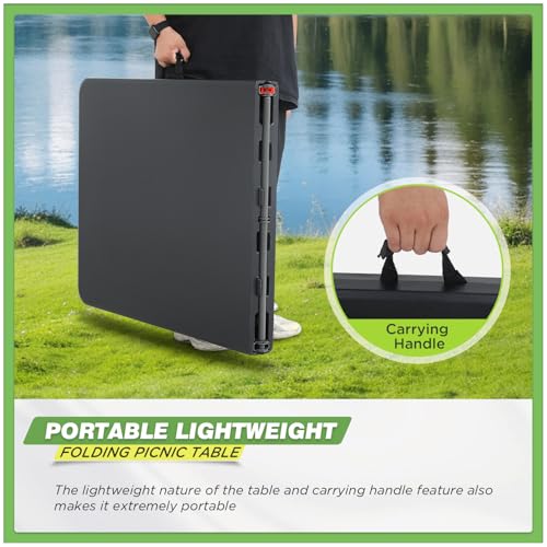 BestOffice Outdoor Folding Camping Table Plastic Table Portable Square Height Dining Table Perfect for Picnics,Parties,Party and Camping,Black