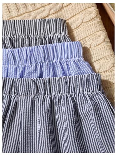 Image of WDIRARA Women's 3 Piece Striped Pajama Shorts Elastic Waist Comfy Sleep Bottoms