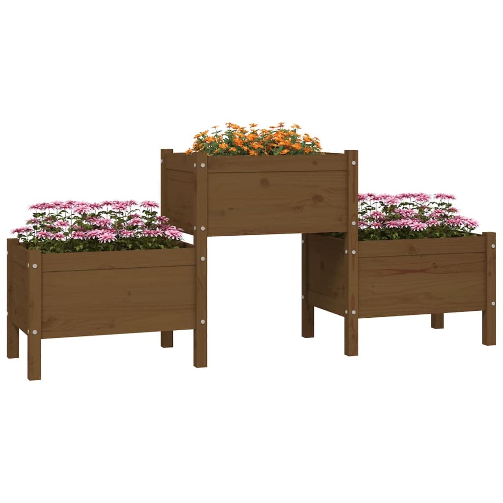 Macetero grande exterior para balcón, color marrón miel, 178,5 x 44 x 75 cm, madera maciza de pino, solución ideal para jardinería que ahorra espacio y plantas sanas