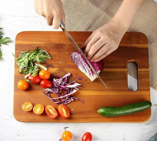 Image of JAGIRA Divine Touch Bamboo Wooden Chopping Board with Wood Handle, Multipurpose Cutting Board for Vegetables, Fruits & Cheese, Kitchen Use, BPA Free