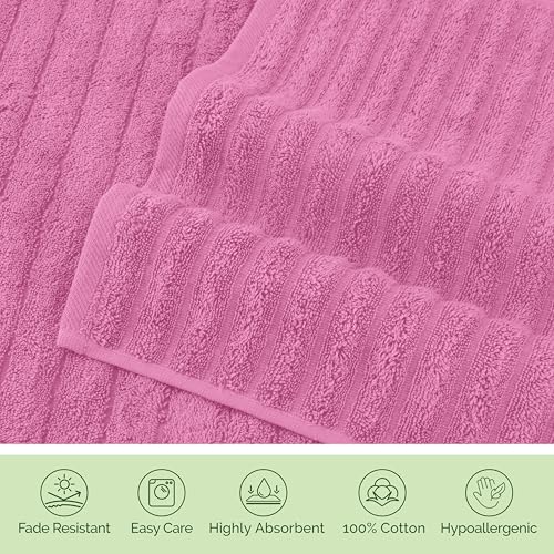 Image of Elegant Comfort 100% Turkish Cotton Corduroy Ribbed Luxury Jumbo Bath Towel Ultra Soft - 35 x 70 Inch - Luxury Spa Premium Hotel Quality Highly Absorbent and Quick Dry Large Bath Towel, Light Pink