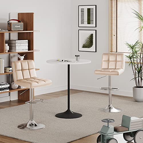 Furmax Bar Stools Modern Pu Leather Swivel Adjustable Hydraulic Bar Stool Square Counter Height Stool Set Of 2 (Khaki) #TOP6
