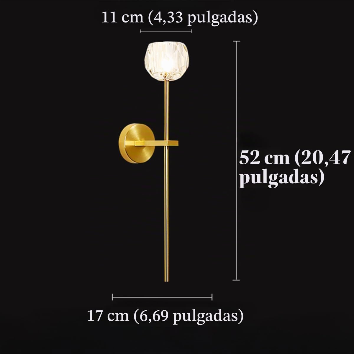 Aplique de Pared de Cristal con Casquillo G9 – Lámpara de Pared Moderna Dorada 52cm con Pantalla de Vidrio en Forma de Capullo para Dormitorio, Salón, Pasillo, Hotel (52cm)