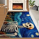HYGIUID 5x8 Area Rug - Starry-Night Skeleton Bones Rugs for Living Room, Mid-Century Oil Painting Area Rugs Indoor Modern Rugs for Bedroom Hardwood Floors Teen Room