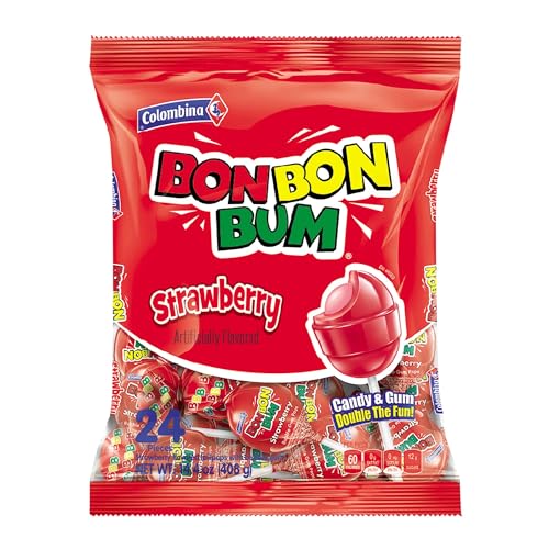 Colombina Bon Bon Bum Lollipops Strawberry Flavor, 24 Count (Pack of 1)