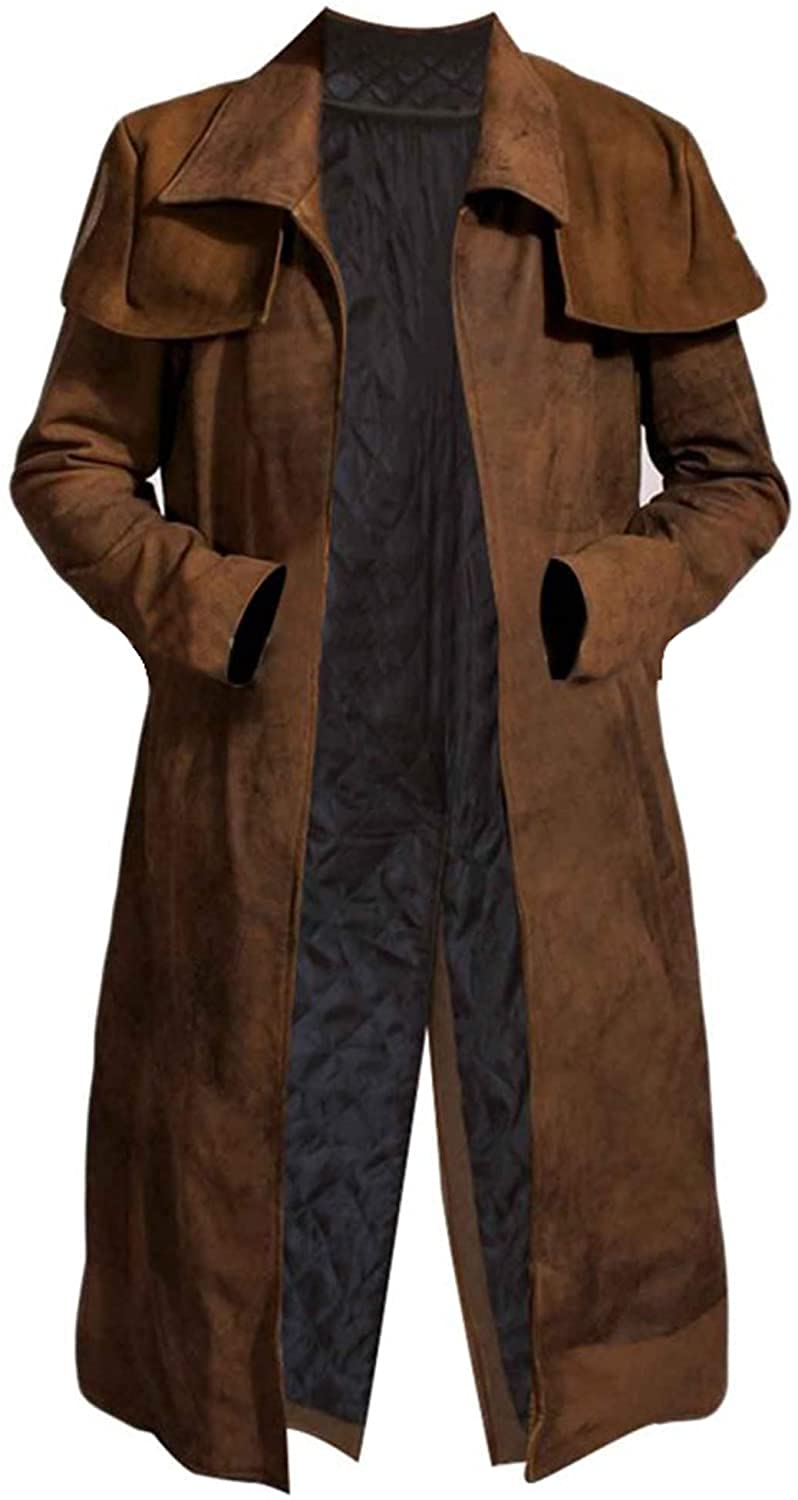 SpazeUp New Vegas Duster Coat Men Armor Classic Veteran Ranger Brown Suede Leather Trench Duster Coat for Men