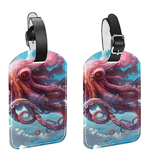 Étiquettes de bagage Sky Octopus en cuir avec rabat de confidentialité x2