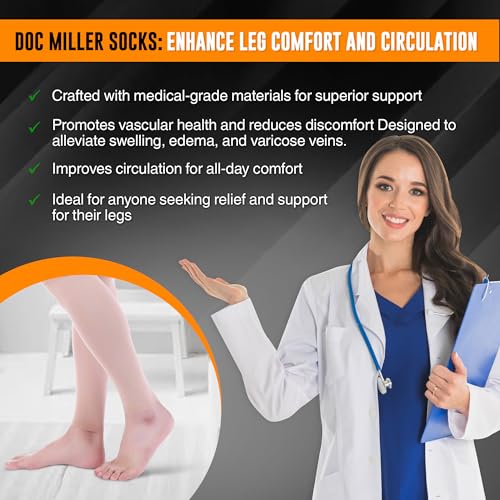 Doc Miller - Compression Calf Sleeve for Petite Men & Women, Medical Grade, 20-30mmHg Graduated Support for Running, Calf Tear, Shin Splints, Knee High, Beige Calf Sleeves, Large Size, 1 Pair, Petite - Image 5
