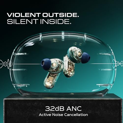 Image of GOBOULT Mustang Sprint in Ear Earbuds with 60H Playtime, Amp App Support, 32dB Active Noise Cancellation, Quad Mic ENC, Dual Device Pairing, 10mm Drivers, BTv 6.0 TWS (Neon Green)