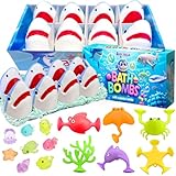 Shark Bath Bombs for Kids with Surprise Inside, 8 Pack Kids Bath Bombs, Easter Valentines Day Gift for Boys Girls, Bubble Fizzy Bath Ball with Sea Aninmals & 4 Suction Cup Toys, Easter Basket Stuffers