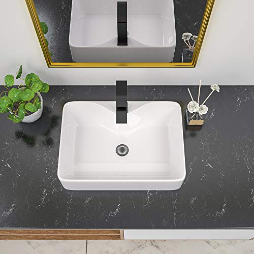 Rectangular Vessel Sink - Beslend 19”X15” White Modern Ceramic Porcelain Above Counter Bathroom Sink Art Basin With Faucet Hole #TOP2