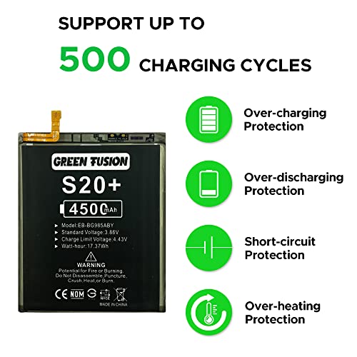 Image of GREEN FUSION Compatible with Galaxy S20 Plus Battery Replacement, EB-BG985ABY New 0 Cycle Battery for Samsung Galaxy S20 Plus 5G G986U /U1 /F /B /W G985F with Installation Instruction & Repair Toolkit