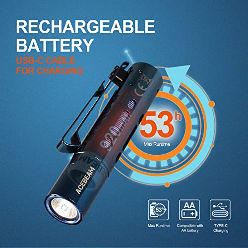 Acebeam Rider Rx Led Flashlight Rechargeable, 650 High Lumens Mini Flashlight, Stainless Steel Edc Aa Flashlight, Super Bright Small Flashlight 90+ High Cri Pocket Flash Light For Camping Hiking(Blue) #TOP3