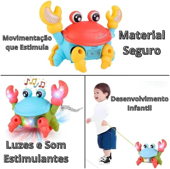 Brinquedo Caranguejo Dançante Siri Fujão com Luz LED e Música Pega caranguejo Premium - Brinquedo Interativo Infantil