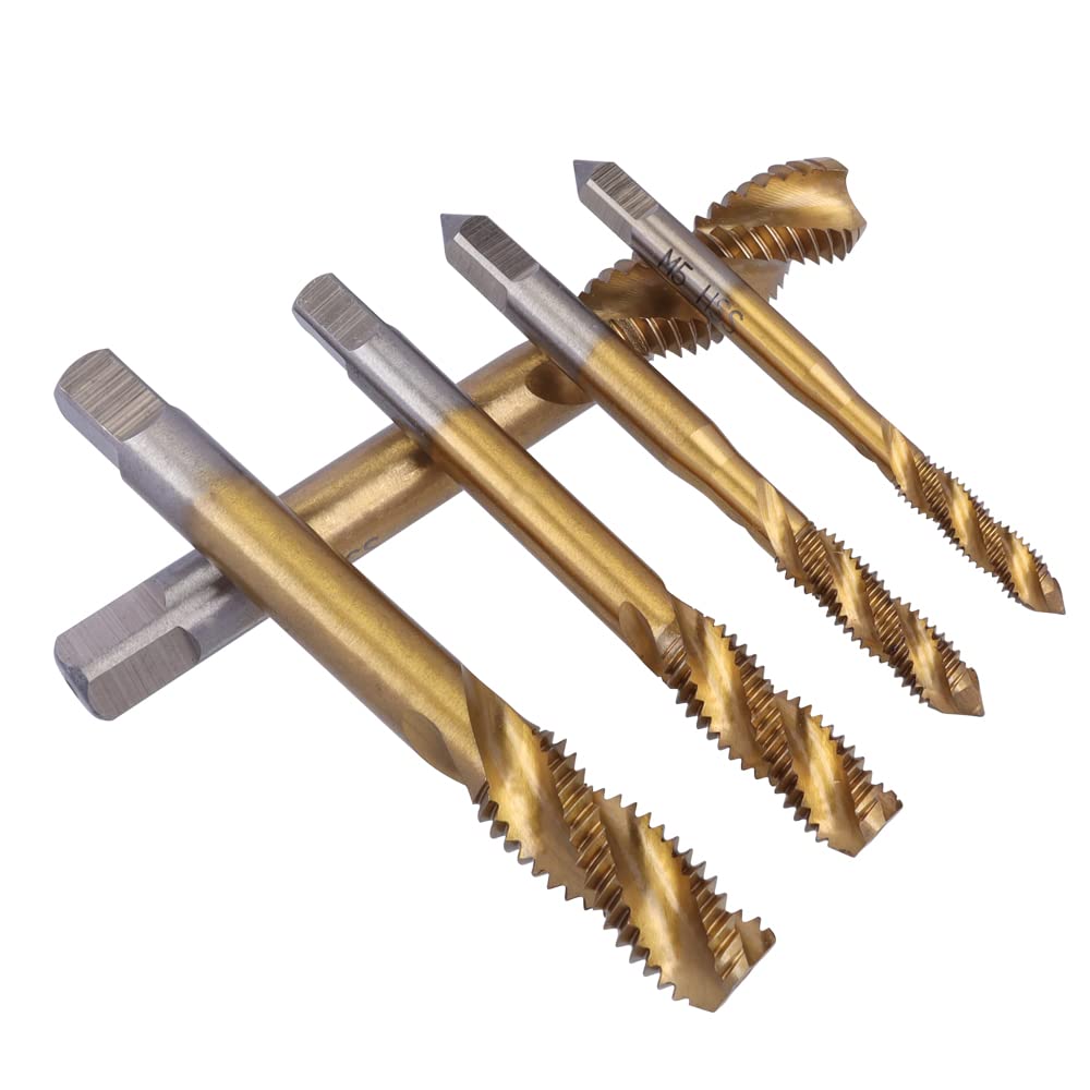 Mesee Lot de 9 tarauds hélicoïdaux HSS revêtus de titane - Pour machine à filetage métrique - M2 M2.5 M3 M4 M5 M6 M8 M10 M12