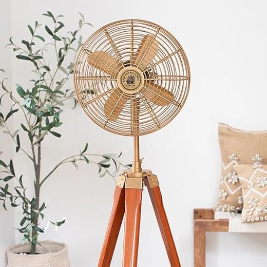 OVERSEAS MART Antique Brass Vintage Tripod Electric Fan 54