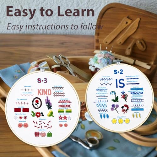 Image of Sutesloly Embroidery Kit for Beginners Adults, 3 Sets Learn to Floral Patterns Simple Starter kit for Beginners, 54 Stitches Easy Practice Kit, 7.8inch Hoop, Hand DIY Craft Gift for Women