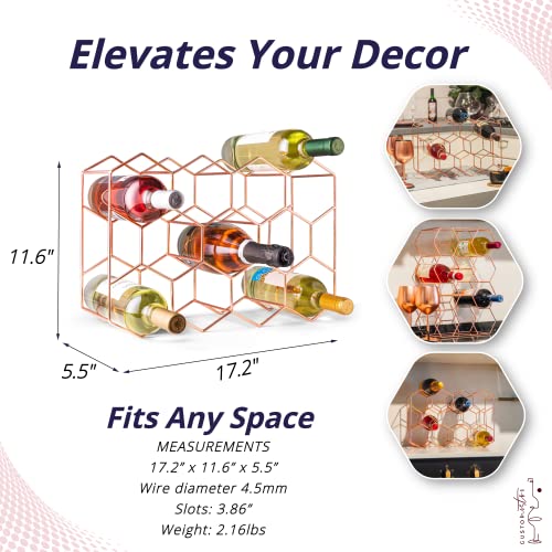 Gusto Nostro Countertop Wine Rack - 14 Bottle Freestanding Modern Metal Wine Rack - 3 Tier Tabletop Wine Holder Stand For Cabinet, Pantry Wine Bottle Storage - No Assembly Required (Small, Rose Gold) #TOP4