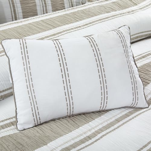 Image of Modern Threads 5-Piece Jacquard Comforter Set, Lonnie King in White Taupe - Elegant Comforter, 2 Pillow Shams, and 2 Decorative Pillows