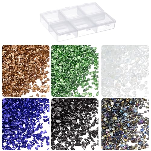 QUARKZMAN 33g Vidrio Triturado 1-3mm 6 Colores Brillante Electrochapado Irregular Trozos de Vidrio Roto para Manualidades, Decoración de Arte en Resina, Moldes, Colorido
