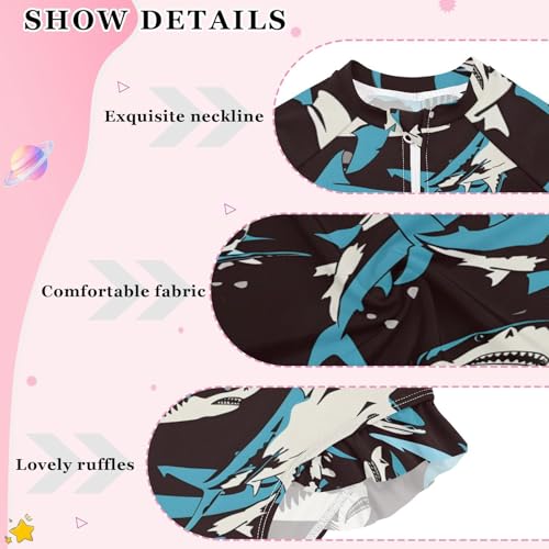 Girls One Piece Swimsuits Long Sleeve Swimsuit Zipper Bathing Suits Shark Blue Ocean Black3