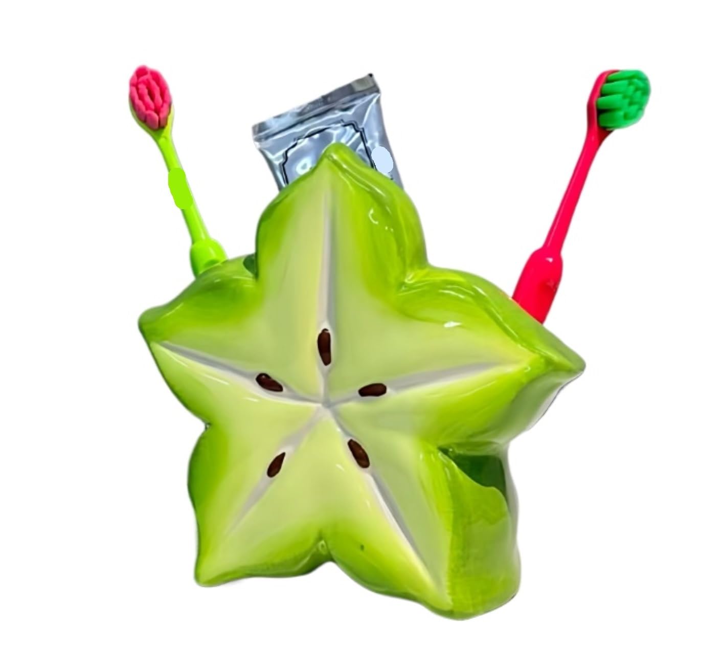 Portacepillos De Dientes para Baño Y Ducha Soportes De Pasta Dientes For Cepillos con Forma Carambola Cerámica, Organizadores Almacenamiento For Baño(Grün)
