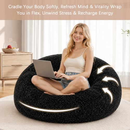 Image of Memory Foam Bean Bag Chair for Adults, 4FT Black Shining