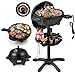 GYMAX 2-EN-1 Gril Barbecue Electrique sur Pied/Table, pour Intérieur/Extérieur, avec Thermomètre, Régulateur pour Contrôle de Température 180-270℃, 2 Zones de Cuisson, Plateau de Rangement