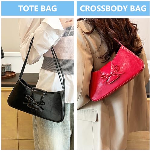 Image of KAMEILONG Trendy Red Shoulder Bag for Women Patent Leather Hobo Handbags Y2K Purses Clutch Bag Cute Bow Purse