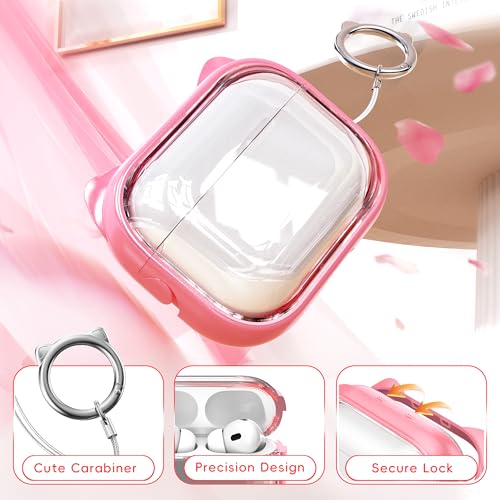 Image of for AirPods Pro 2 Case with Cleaning Kit, Cute Cat Ear Print Design & Cute Buckle for Girls, Phone Holder & Top Safe Lock Buckle Design for AirPods Pro 2nd /1st Gen case, Clear Flowers