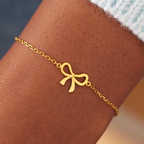 Image of STORYJEWELLERY Daughter Bracelet, Daughter Gifts, Birthday Presents for Adult Daughters, Graduation Present, Bow Bracelet for Daughters