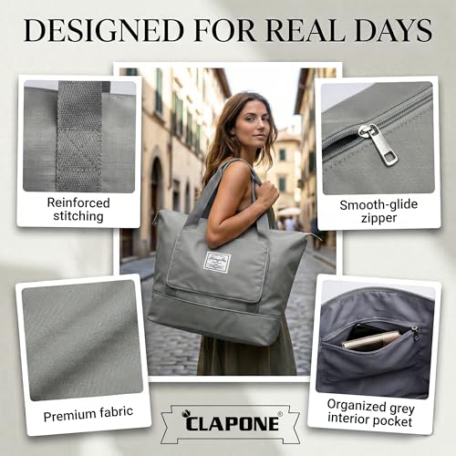 Image of CLAPONE 41 Litre Expandable Nylon Travel Bags for Women /Duffle Bags for Women Luggage /Foldable Vanity Travelling Handbags /Waterproof Hand Bag for Ladies Personal Items (Grey)